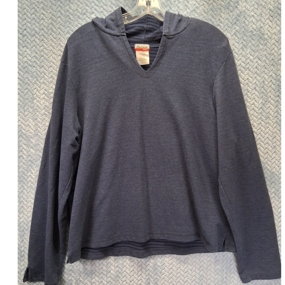 Danskin Now Womens XL Hoodie Navy Nite V-Neck Long Sleeve Pullover